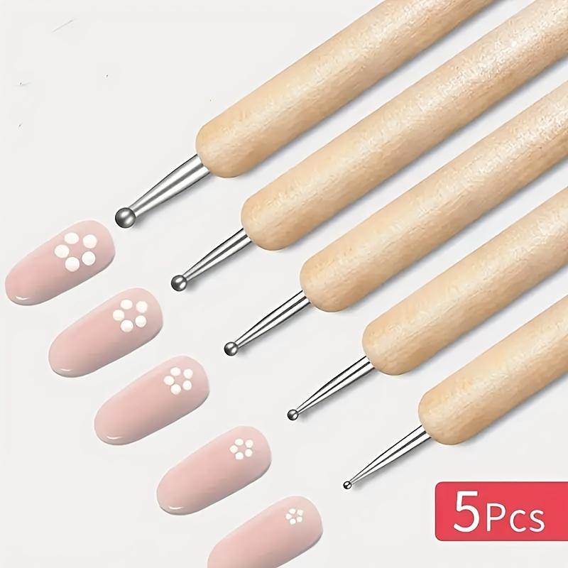 5pcs Double-Headed Nail Art Dotting Brush, Imprint Dotting Pen, Dual-Use Dotting Pen, Carving Pen, Wooden Stick Tool, Press-On Pen