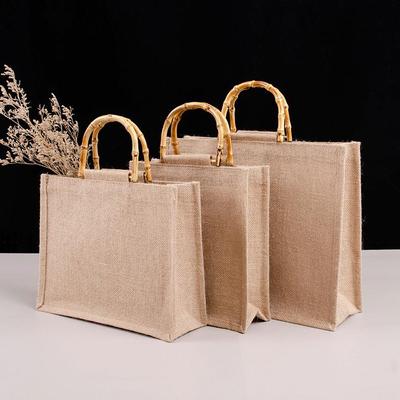 Borsa in Juta con Manico in Bambù Retro - Impermeabile, Laminata, Ecologica