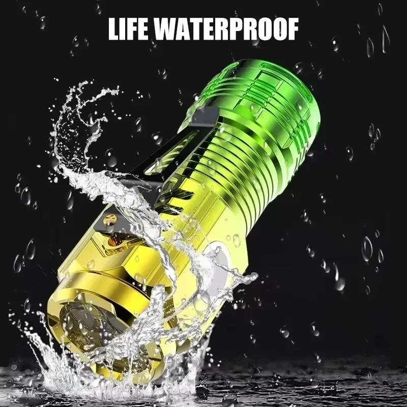 Super Bright Mini Flashlight 3-Eyed High Power LED Flashlight USB Rechargeable Clip-on Torch Light Outdoor Emergency Work Lights