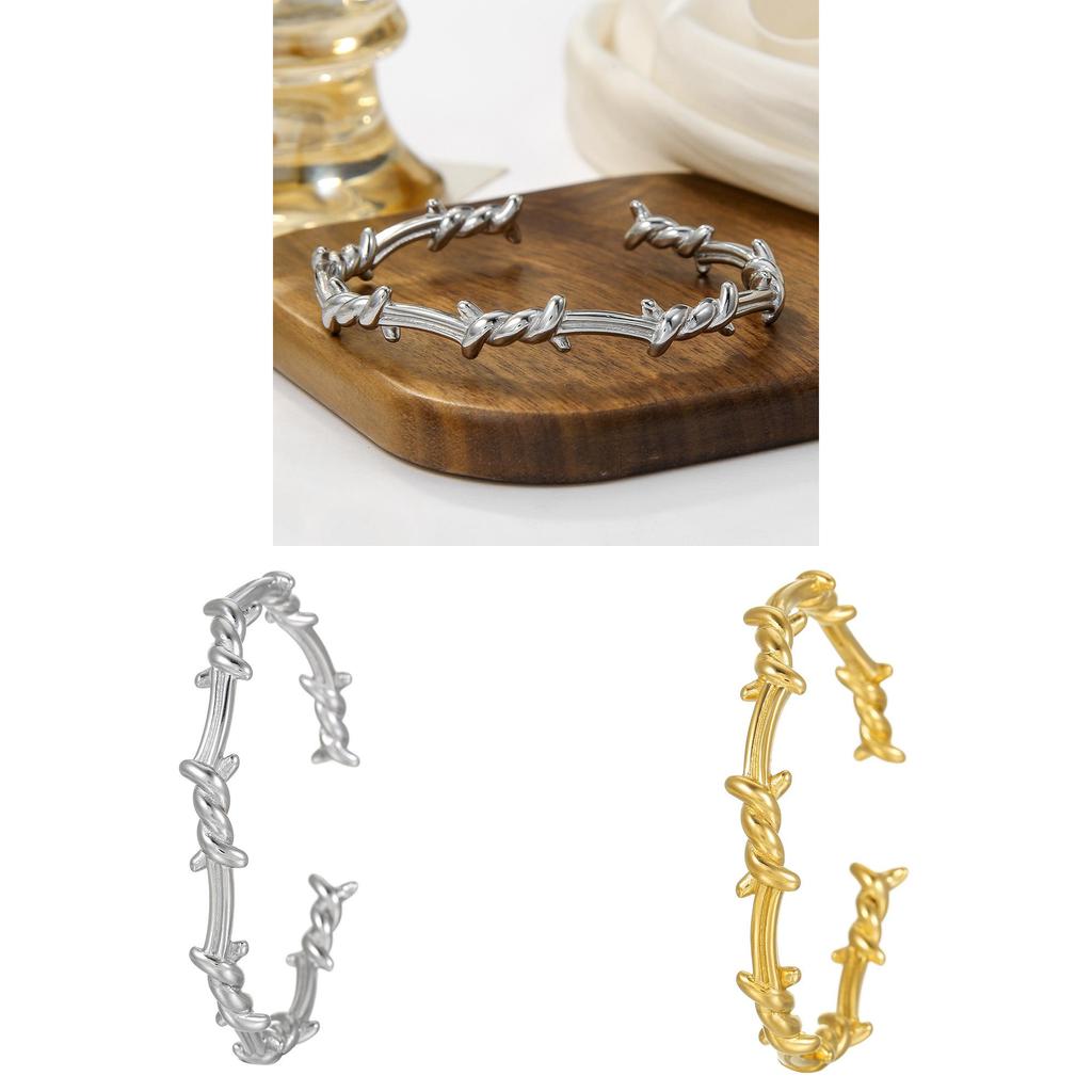 Geometric Stainless Steel Cuff Bracelet For Men And Women With Gold Plating Jewelry Gift For Autumn 2024