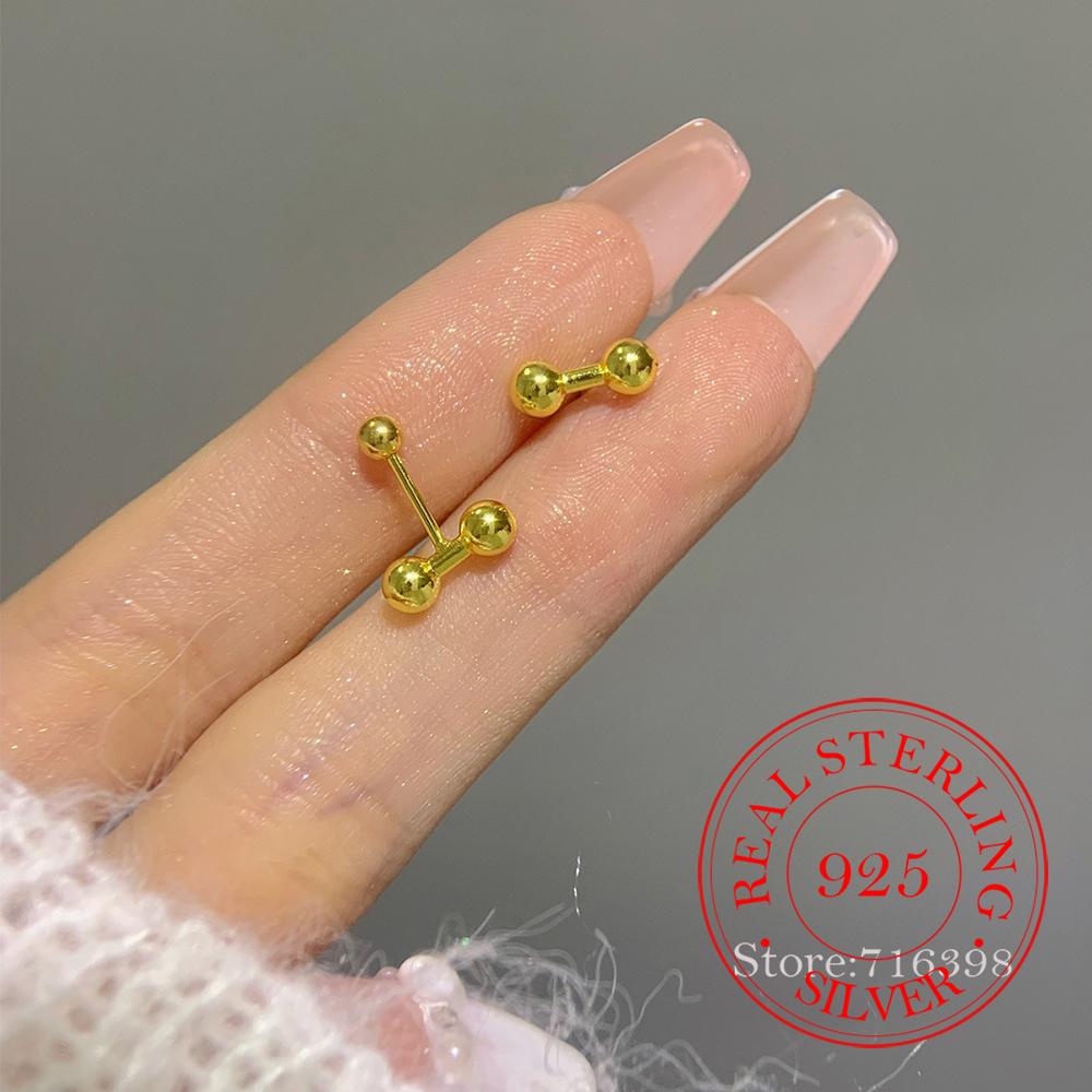 925 Sterling Silver Jewelry Simple Geometric Bean Screw Stud Earrings for Women Wedding Party Jewelry For Girls Friend Gift