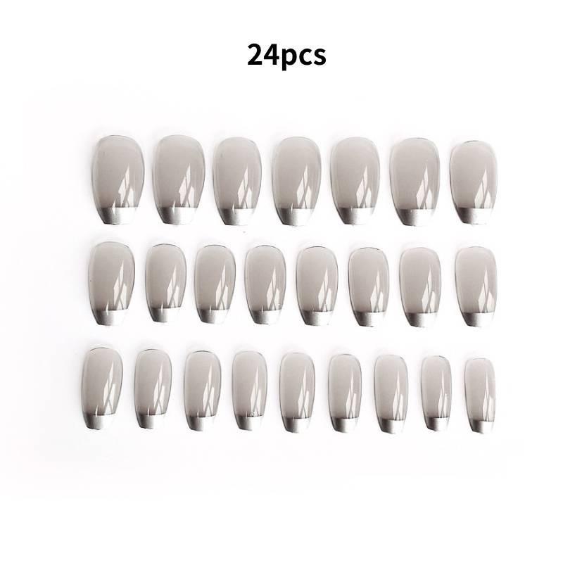 High-quality Peach Manicure Silver French False Nail Tips Wearable Nail Stickers Finished Nail Pieces 24 Pieces Ballet Nails S85
