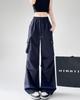 HIMATI Cargo Long Wide Leg Cargo Pants with Loose Hip Hop Stylish Bottoms Navy Size M Women's Pants, Pants, Pockets, Fit, Dance, - -