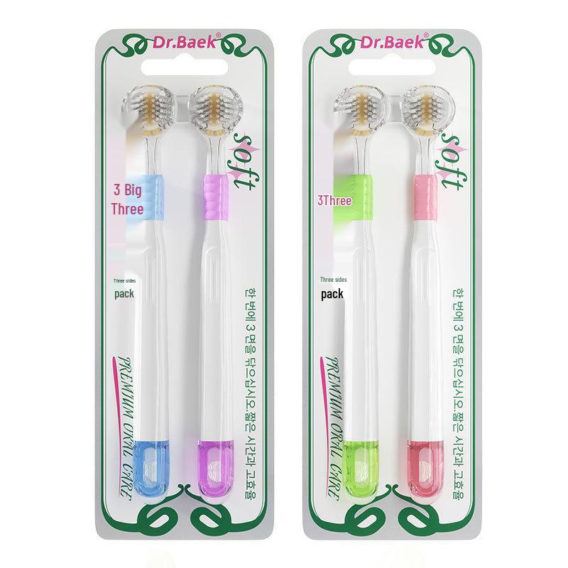 Two-Pack High-Grade Soft Bristle Three-Sided Toothbrush for Adults with Spiral Bristles.