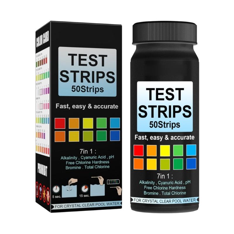 7 In 1 Pool Water Test Strips For Chlorine Hardness Cyanuric Acid With 50 Strips Quick Accurate Result For Swim Pool