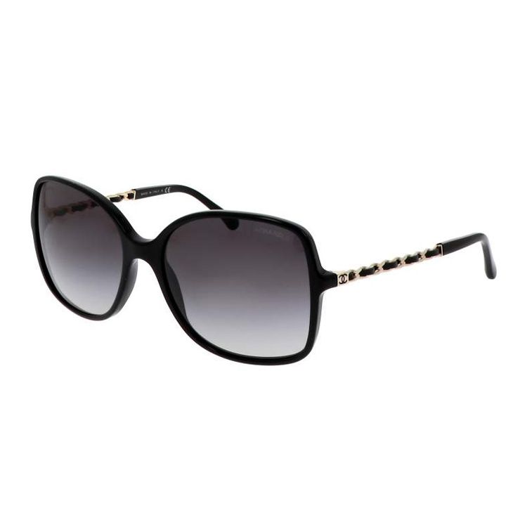 Chanel Pelle di agnello Tessuto metallico Braccio Quadrato Occhiali da sole Donna occhiali da sole Nero CH5210Q-C501-3C