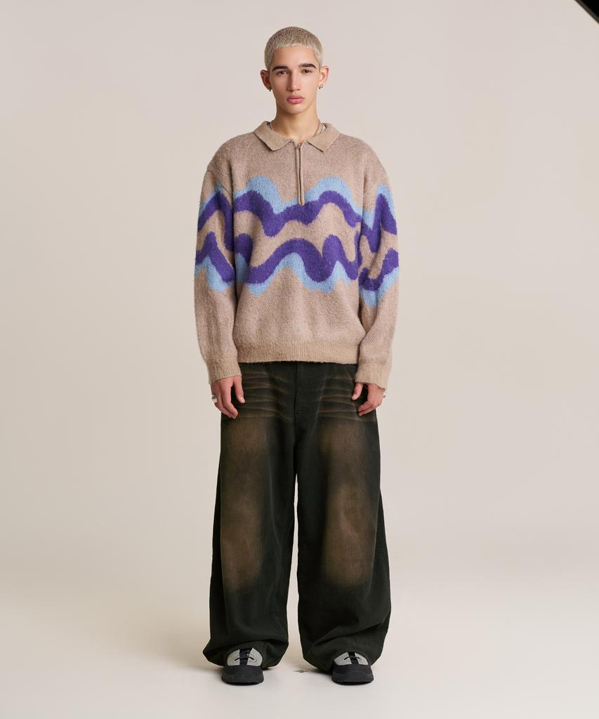 SUPERSUB Corduroy Tinted Washed Wide Pants - Khaki