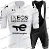 Ineos Grenadier 2025 Set Maglia da Ciclismo Uomo Abbigliamento Estivo per Ciclismo Maglia Bianca per Bici da Strada Completo Pantaloncini con Bretelle da Donna per MTB