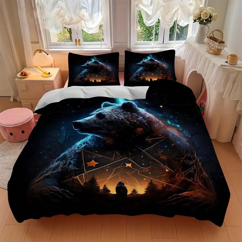 3pcs Anime Bear Bedding Set - Includes One Quilt Cover and Two Pillowcases (No Fillers) - Perfect for Bedroom Decor and Guest Rooms - Festiv