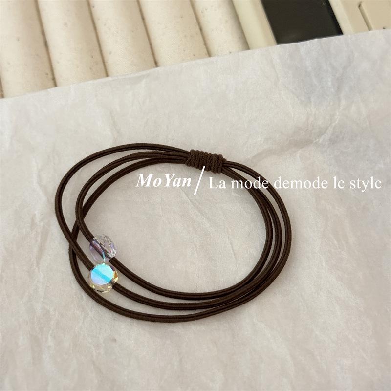 New 2024 Women's High Elasticity Crystal Hair Tie with Leather Cover