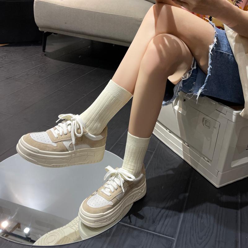 Women's Casual Shoes Black and White Colorblock All-Matching Board Shoes Women's White Shoes Thick Sole Height Increasing German Training Shoes