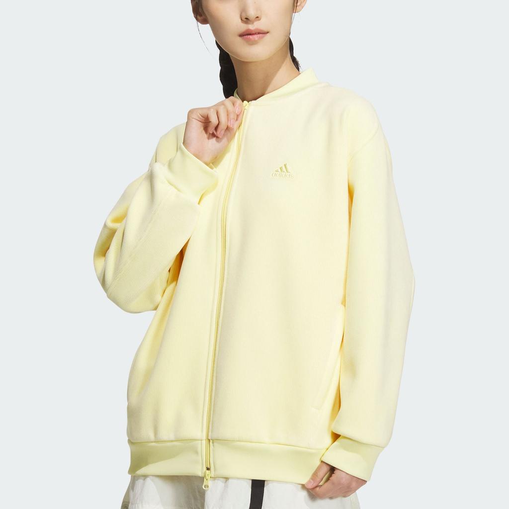Adidas Lounge Bonded Warm Solid Color Casual Comfortable Loose Long Sleeve Jacket Women Jackets Yellow JJ3702