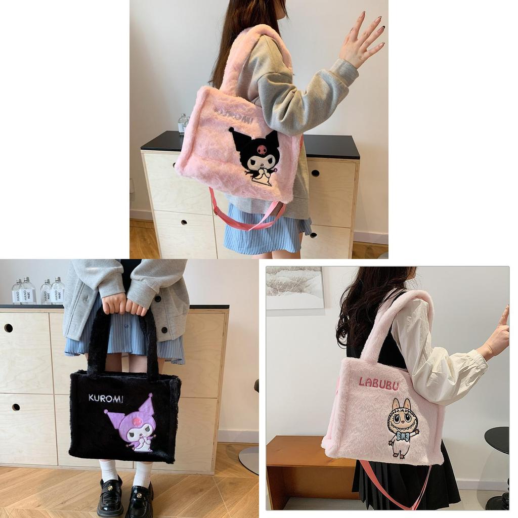 Hello Kitty Stitch Labubu Plush Shoulder Bag With Zipper Closure For Daily Casual Use