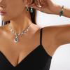 Light Luxury Green Crystal Water Drop Jewelry Set For Women Full Rhinestone Zircon Necklaces Bracelet Ring Earrings Wedding Gift
