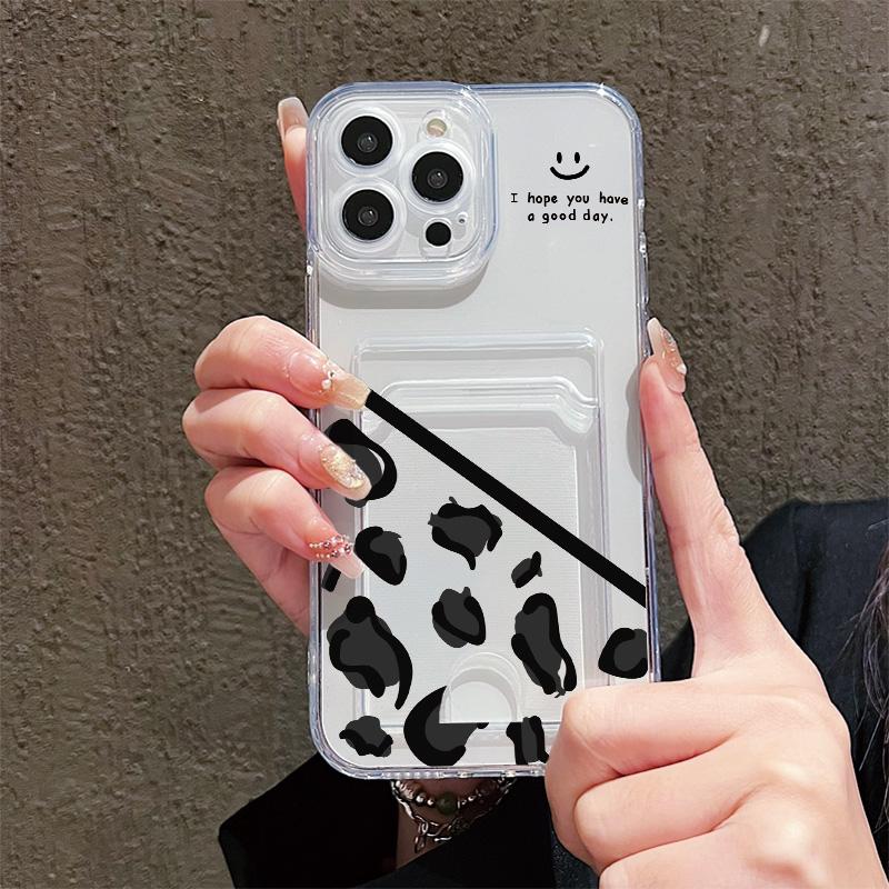 Card Slot Holder Silicone Wallet Pocket Case For Oppo A38 A58 A60 A78 Vivo V27E V27 Pro Samsung A06 A16 A36 A56 Redmi Note 13 Cover Clear Phone Bumper