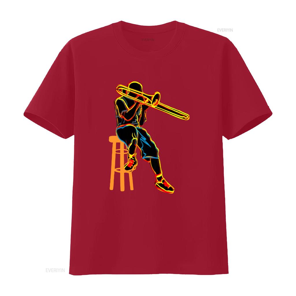 Trombone Player T Shirt for Men Psychedelic Art Print Cool Musician Design Comfortable Cotton vintage Washed Slightly Unisex
