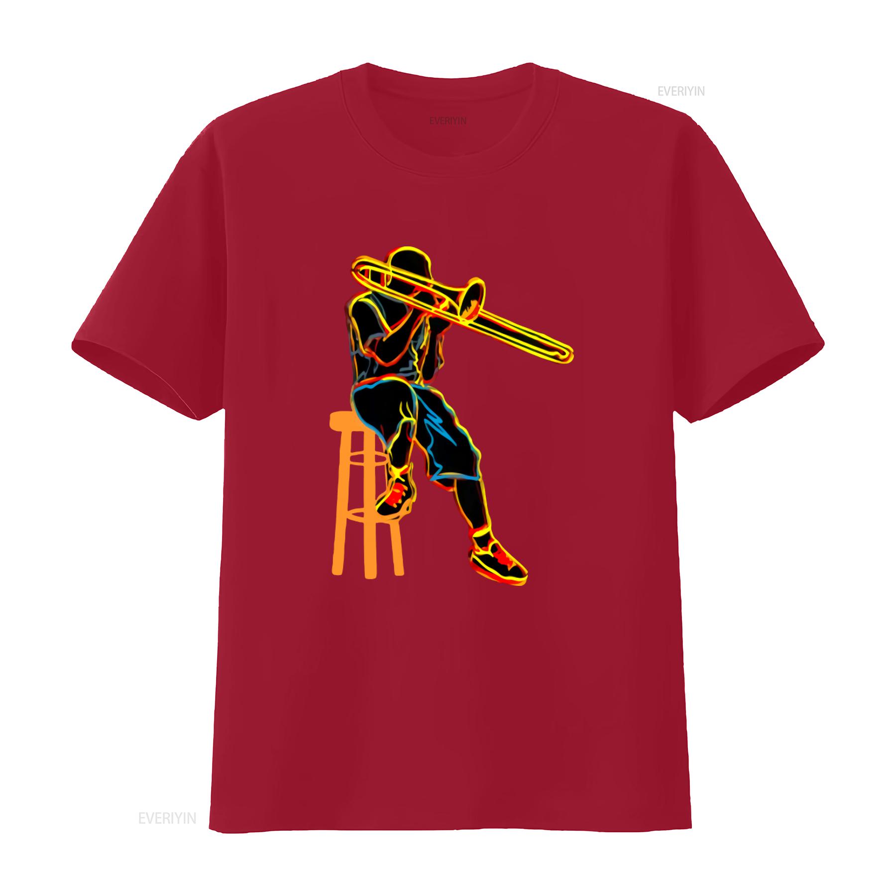

Trombone Player T Shirt for Men Psychedelic Art Print Cool Musician Design Comfortable Cotton vintage Washed Slightly Unisex S