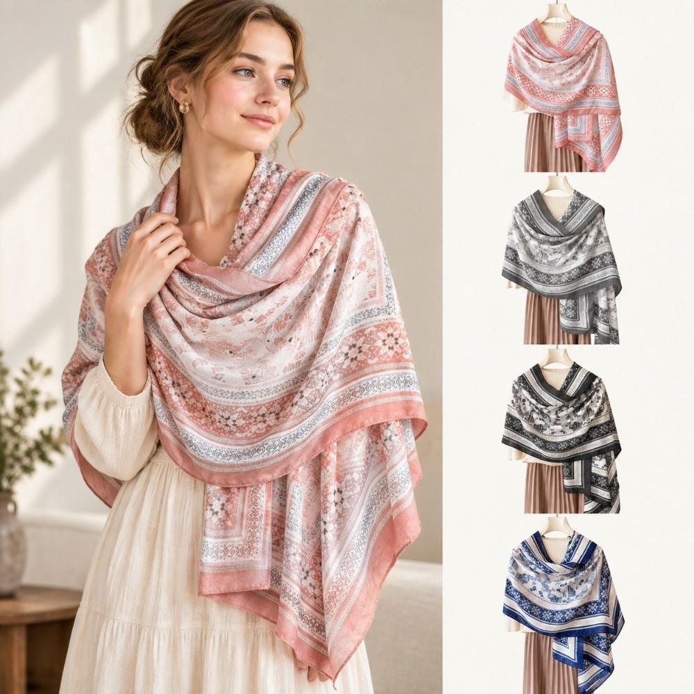 Multi-Purpose Ethnic Print Shawl Large Size Travel Cover Up Retro Beach Wrap Shawl For Women