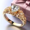 New Bohemian Style Gold-Plated Heart Ring Vintage Floral Design Women's Wedding Party Ring
