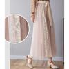 Gebacades Elastic Lace Pleated Tulle Maxi Beige Women's High-Waisted Tie-Down Skirt,