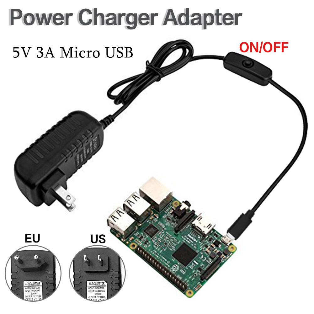 5V 3A Micro USB Power Charger Adapter With Switch Cable For Raspberry ...