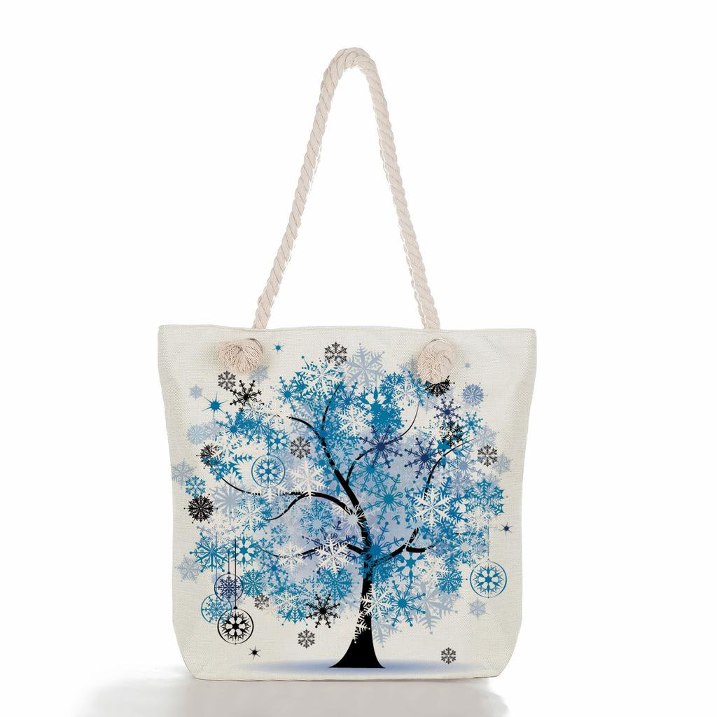 Flower tree print thick rope single-shoulder beach bag 7281 CLE