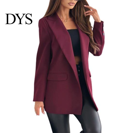 Suit Coat Women Lapel Long Sleeve Flap Pockets Business Casual Jacket Button Decor Slim Fit Solid Color Formal