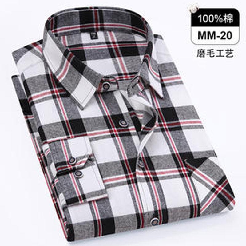 10XL 11XL 100% cotton Autumn Winter Fat men's shirt Long sleeve high quality wool fashion plaid casual non-ironing