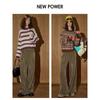 Coolhut Olive Green Corduroy High-Waisted Wide-Leg Cuffed Winter New Warm Thick Casual Pants for Women