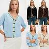 New Amazon Cross-border Supply of Women's V-neck Autumn/winter Knit Cardigans, Color-blocked Long-sleeve V-neck Outer Sweater Jackets