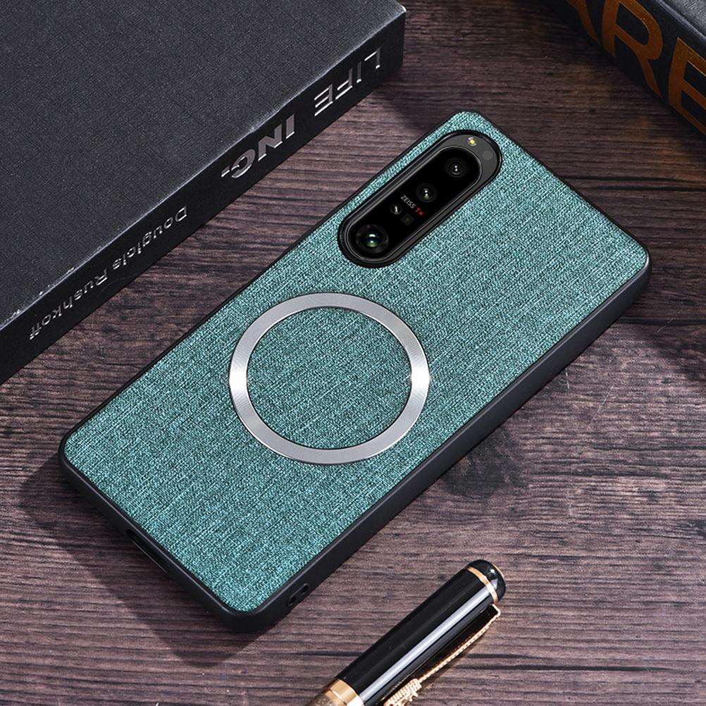 Capa Magnética de Couro Liso Magsafe Para Sony Xperia 1 VII Xperia 10 vi 1 vi 10 V 5 V 1 V 1 IV 5 IV Capa de Tecido para Carregamento Sem Fio