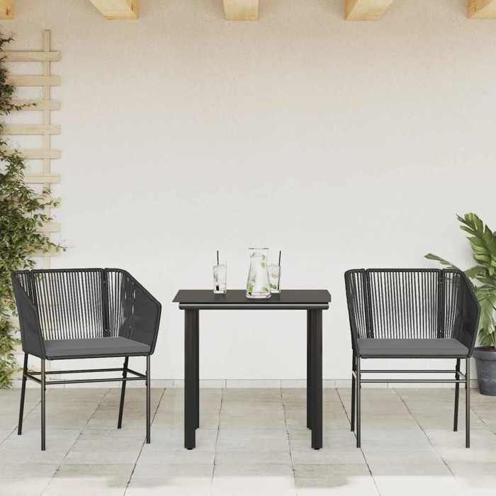 VidaXL Garden Dining Set and Cushions 3 Pcs Black Rattan Glass, Outdoor Dining Set, Furniture of 3334611
