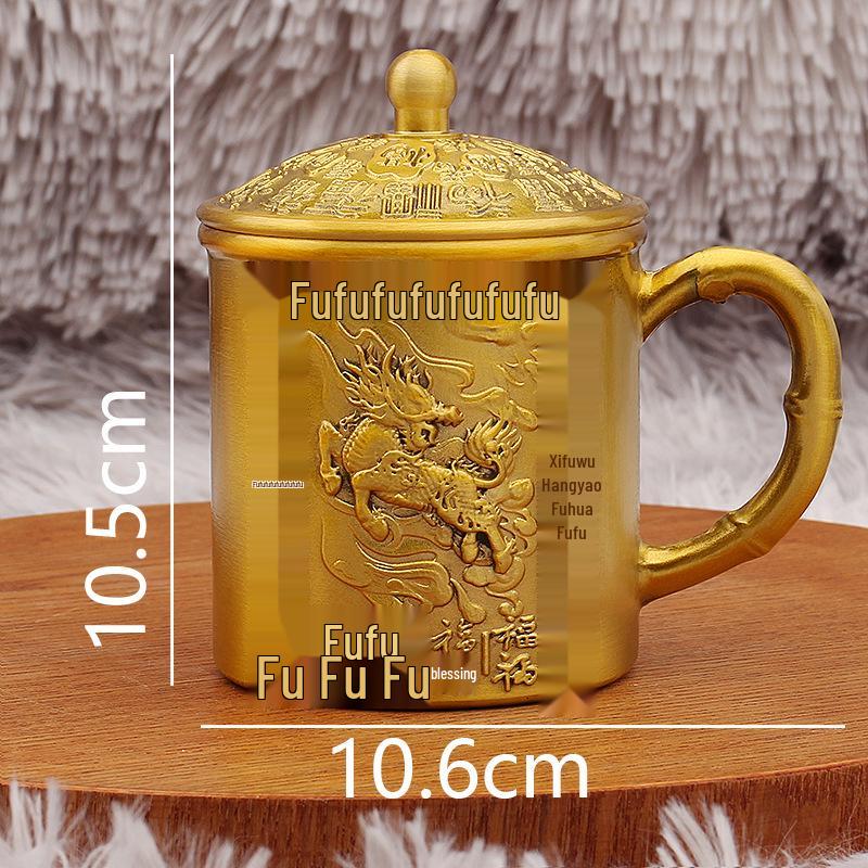

Латунная пиала с крышкой «Благословения Цилиня» - Китайский декор стола и металлическое украшение ручной работы