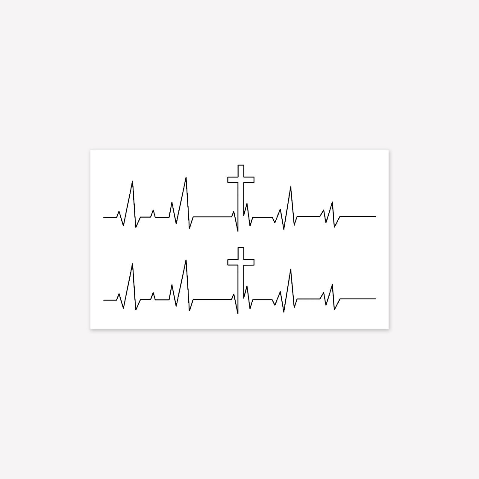 High-Value Gothic Style Simple Personality Dark Domineering Ecg Cross Tattoo Sticker 15*9