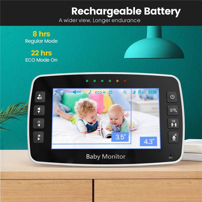 2026+ 4.3Inch IPS Screen Wireless PTZ Intercom Baby Monitor Temperature Display Nanny Cam Long Distance Camera EU Plug