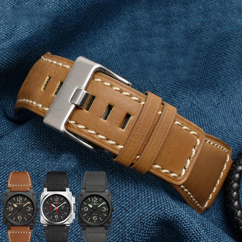 35mm*24mm Genuine Leather Watchband Men's wristband for Bell Ross BR-01 and BR-03 Strap Wrist Belt Bracelet + Tool