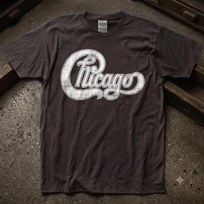 Chicago Logo Mens Black Classic Rock Band Tee Free Ship Graphic Unisex T-shirt
