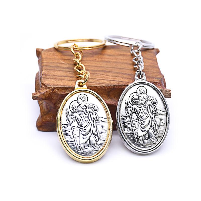 Ancient Oval Virgin Holy Father Saint Benedict Exorcism Ancient Silver Pendant Catholic Relic Keychain Religious Ornaments Church Gifts