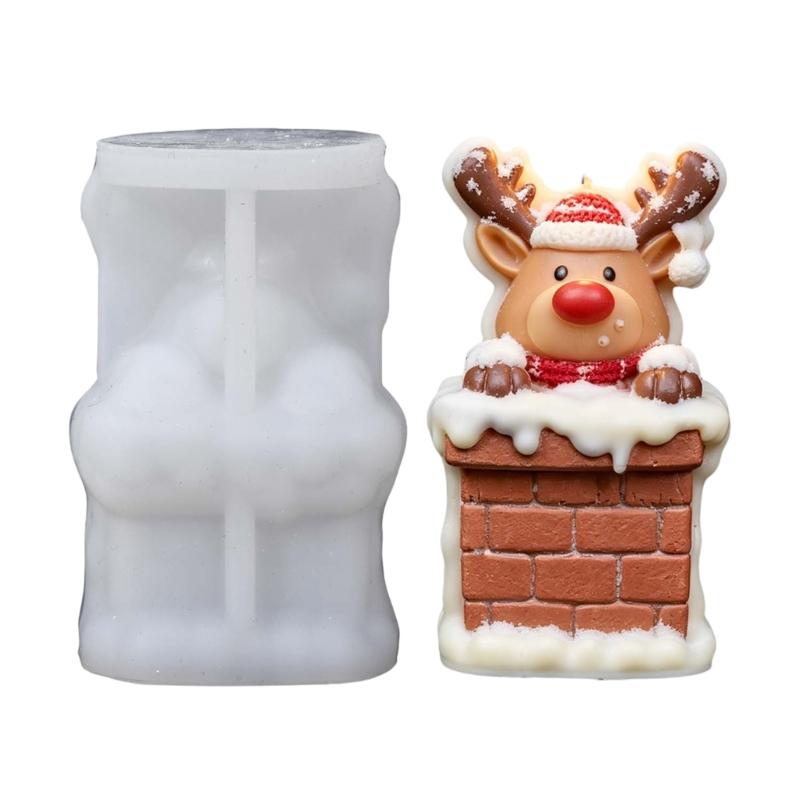 Christmas Chimney Deer Mould for Holiday Candle Soap Making, Holiday Theme Resin Casting Mould for Home Decoration
