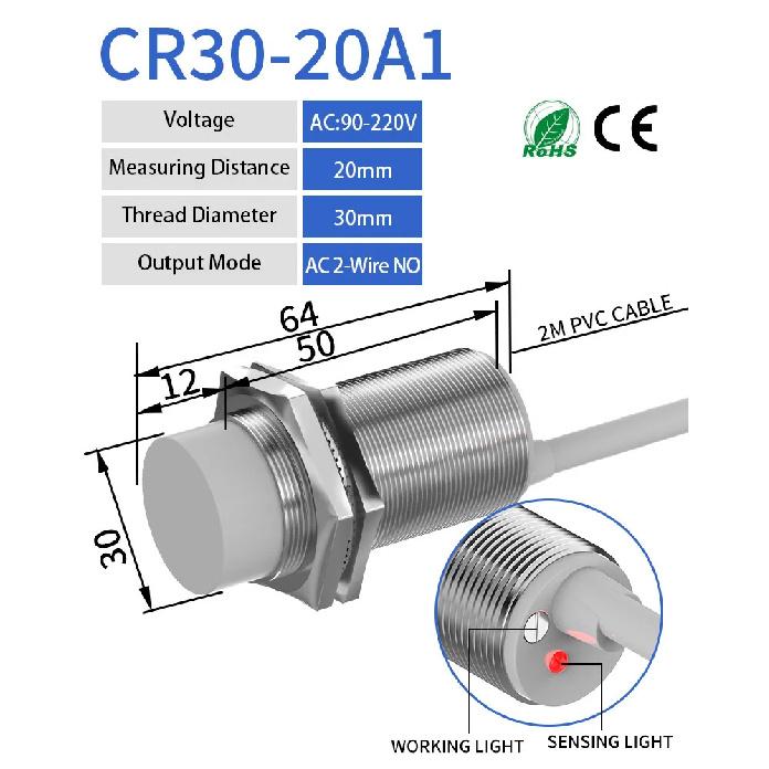 GTRIC M30 Capacitive Proximity Sensor 10-30VDC NPN PNP NO NC Flush Non-Flush Non-Metal Liquid Level Switch With 2M Cable