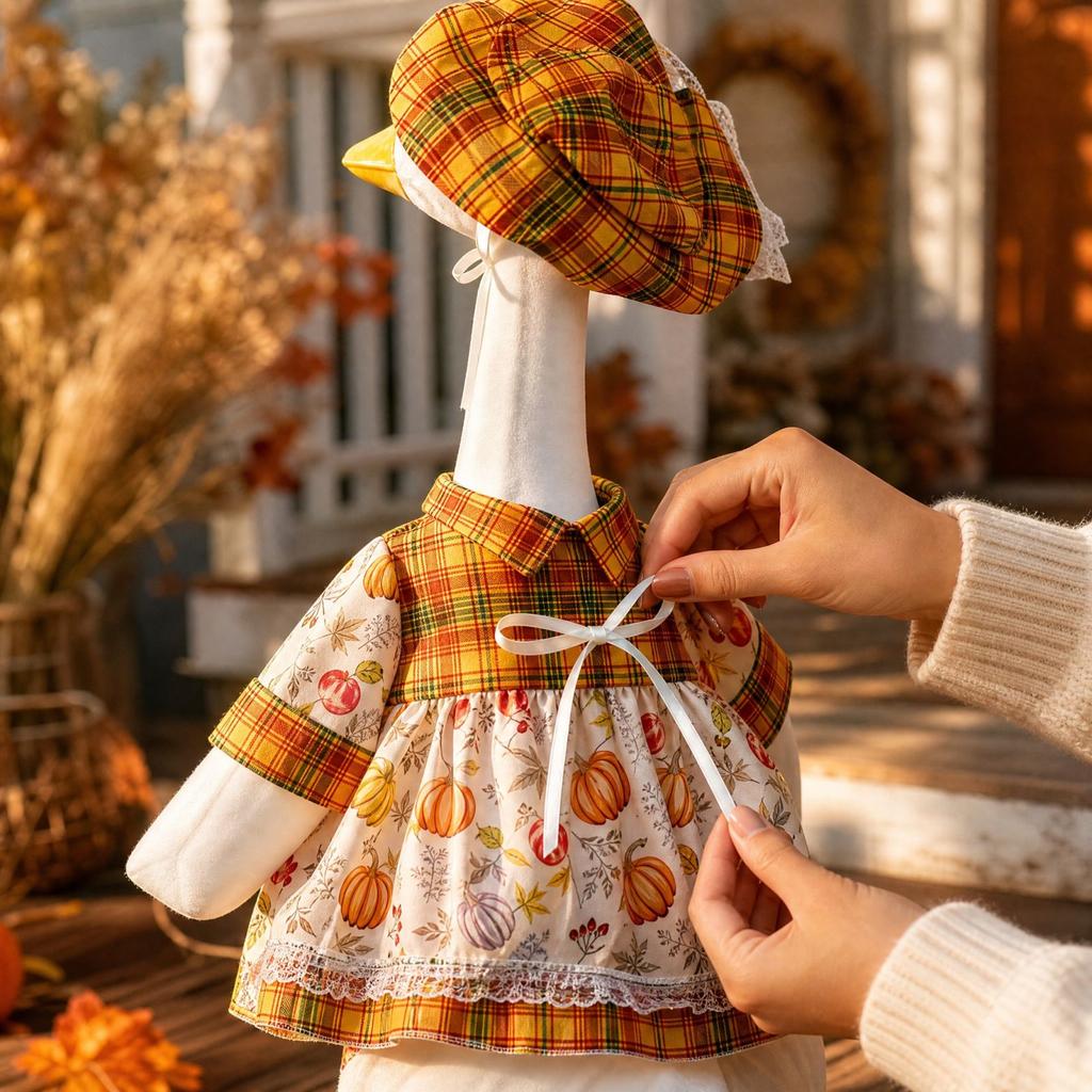 Thanksgiving 23-Inch Porch Outfit Set with Pumpkin Dress and Hat, Figurine Decoration