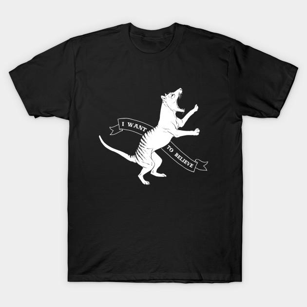 Men Black Print T-shirt Tasmanian Tiger - I Want To Believe No-Cut Transfer Paper Print Cotton Tshirt 2XL