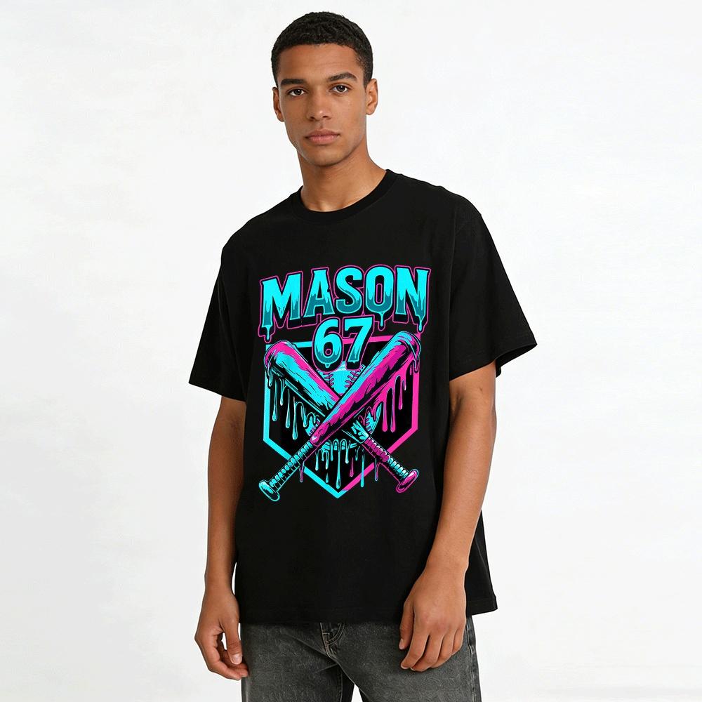MASON 67 Drippy Baseball Bat Graphic Casual Tee Pure Cotton T-shirt