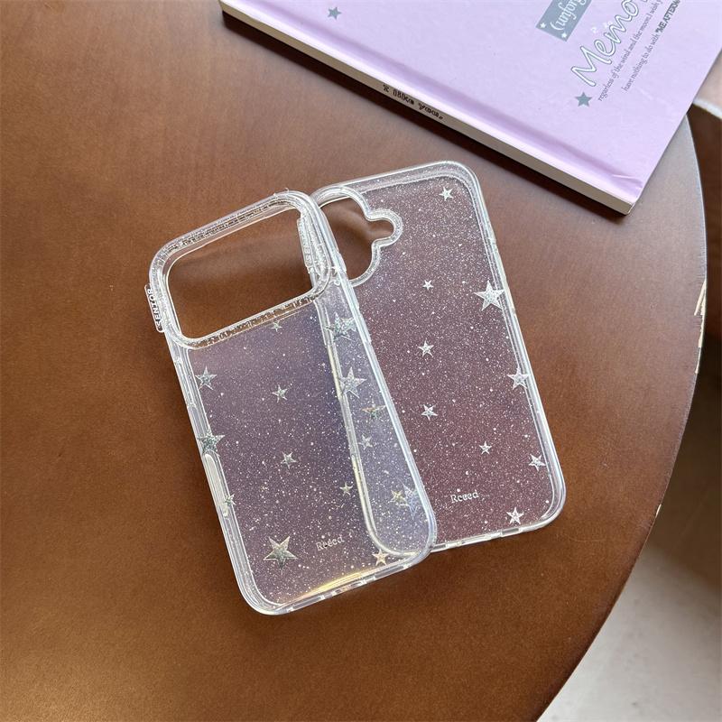New 2026 Glitter Gilded Star Phone Case For iPhone 17 Pro 16 15 14 17 Pro Max with Transparent Shockproof Cover 17promax