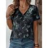 Fashion Women's V-Neck Short Sleeve 3D Flower Color Printing V-Neck Flower Short Sleeve