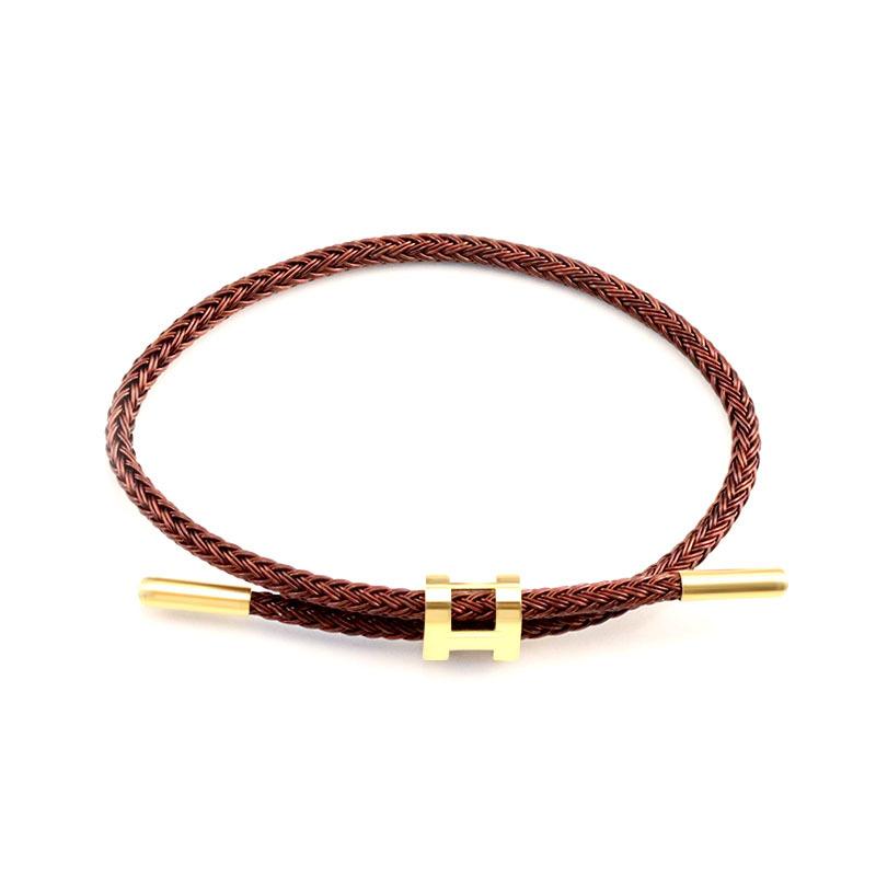Titanová ocel 3D I-spona Vodotěsný náramek Náramek Nerezová ocel Zlatá barva Rok narození Pletené ocelové lanko Kožená šňůrka Červená šňůrka