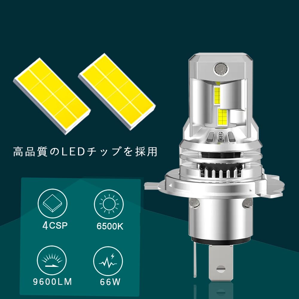 H4 LED Headlight Switching, Hi/Lo Compatible, Integrated H4 LED Bulb, Brighter Than CSP Chip,