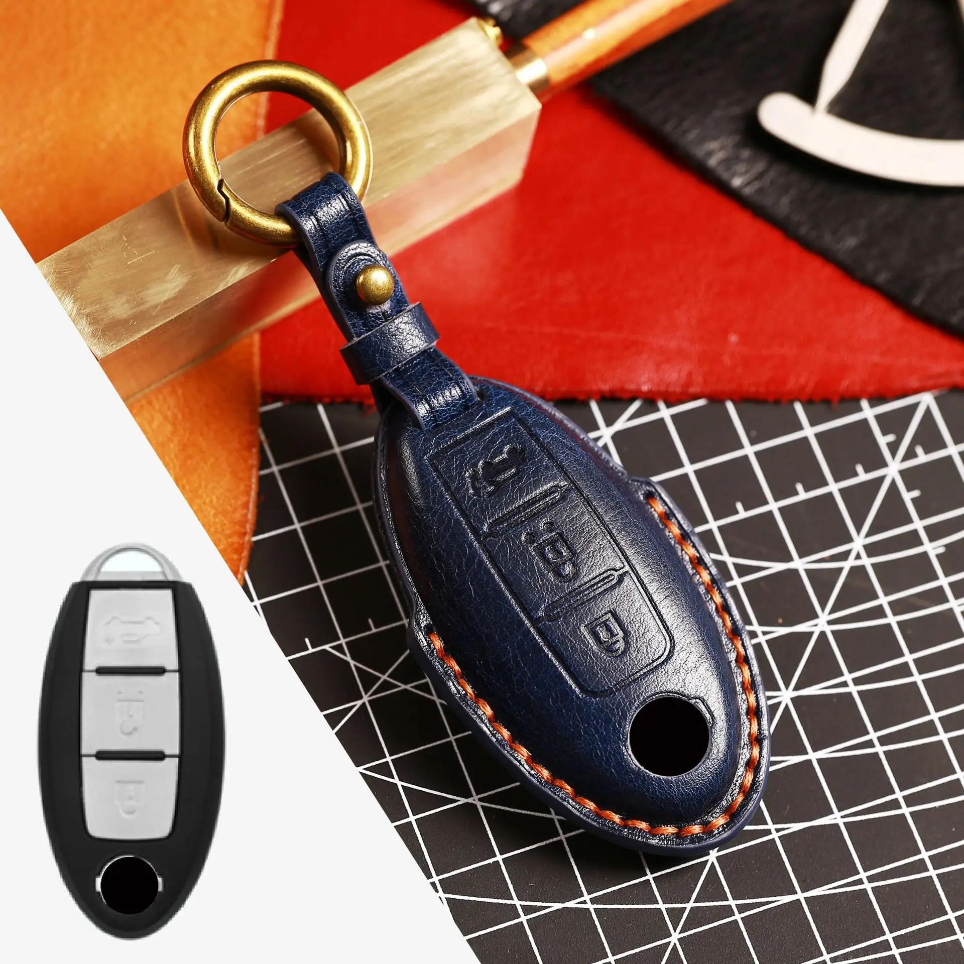 Leather Car Key Case Cover fob protector for Infiniti EX35 FX35 FX50 M56 G35 G37 JX35 QX50 QX60 QX80 Nissan Keychains Holder