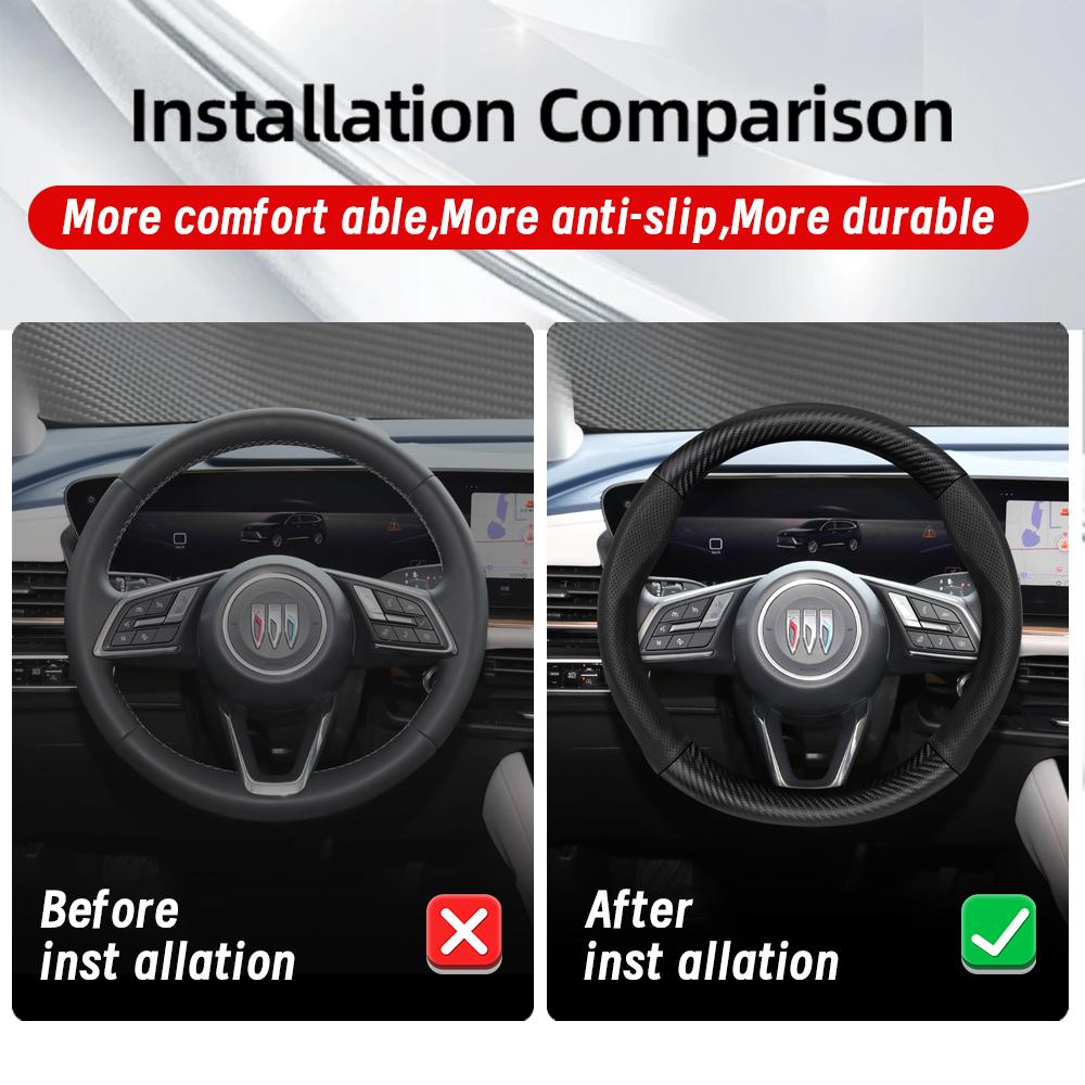 Suitable for Buick Perforated Leather Matte Carbon Fiber Texture Steering Wheel Cover Encore GX Envista Envision Enclave Black