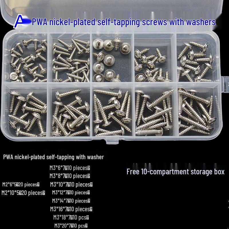 

PWA Nickel-Plated Self-Tapping Screw Set with Washers - Cross Pointed Tail